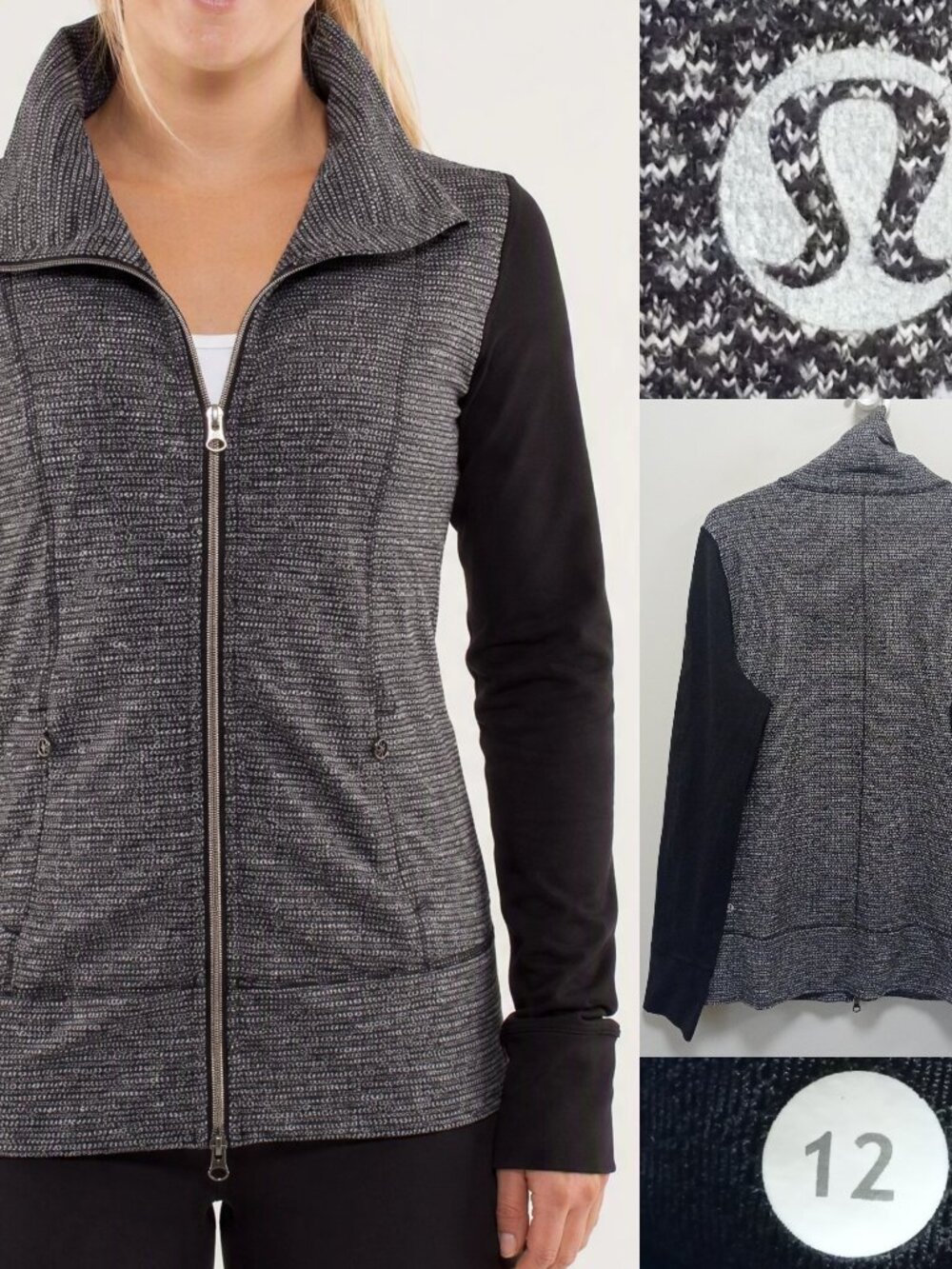 Lululemon Daily Yoga Jacket 12 XL Coco Pique Black Full-Zip Luon Sweater